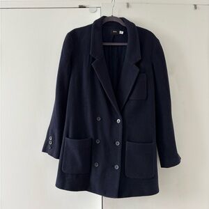 BDG Navy Wool Blend Double-Breasted Blazer Jacket